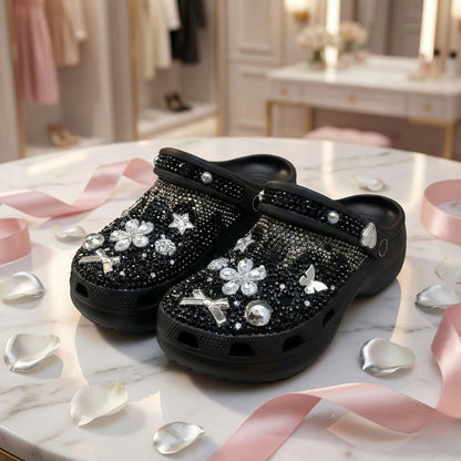 Cross Bloom Noir Crystal Clogs – Midnight Black